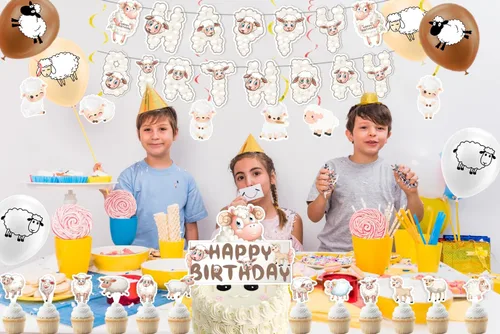 Miniatura 7 de Juego de decoraciones de fiesta de ovejas, 38 unidades, blanco, unisex, para adultos y niños, perfecto para cumpleaños, baby showers, celebraciones
