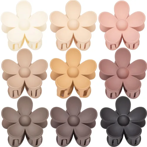 Juego de 9 pinzas para el cabello mate: pinzas de metal antideslizantes grandes para cabello grueso y fino, 9 estilos con fuerte sujeción en color