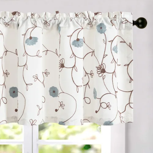 Miniatura 10 de VOGOL - Cenefa de cortinas bordadas con vides, cenefa con bolsillo para ventanas, 52 x 18 pulgadas, verde pasto