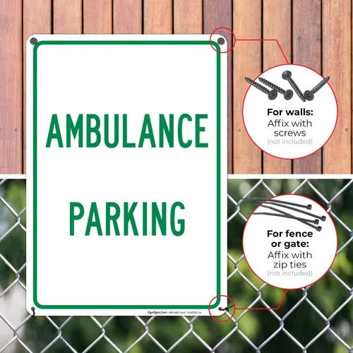 Miniatura 4 de Señal de estacionamiento de ambulancia, 10 x 14 pulgadas, aluminio 040 libre de óxido, resistente a la decoloración, fabricado en Estados Unidos