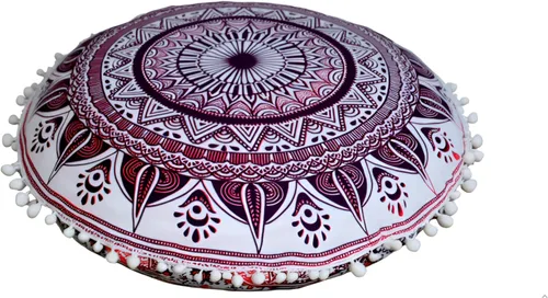 Miniatura 20 de CRAFT KALA Funda de Cojín de Suelo Redonda de 22" Mandala Boho para Sala de Meditación Asientos Pufs Funda para Sala de Estar Sala de Yoga Hogar