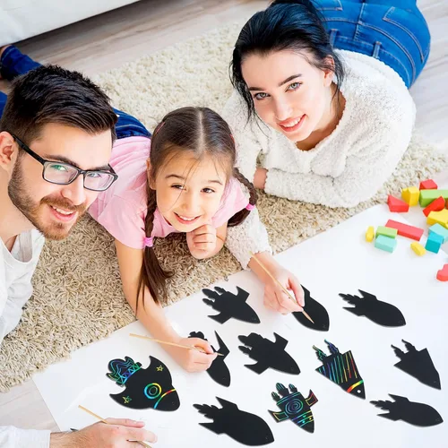 Miniatura 5 de Liliful Juego de 48 tarjetas de rascar de cohete con temática espacial para fiestas, manualidades, tarjetas de papel, recuerdos artísticos