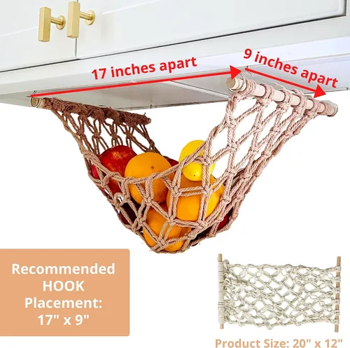 Miniatura 5 de Hamaca de frutas – Cesta de frutas colgante – Almacenamiento de productos y verduras para cocina debajo del gabinete – Gancho de plátano – macramé