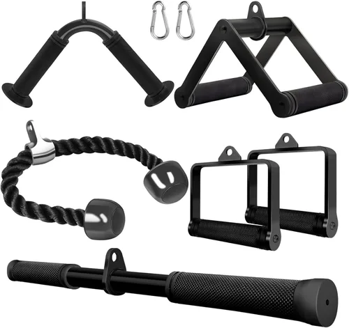 Miniatura 10 de Accesorio de cable de doble mango en D para entrenamiento con pesas, de acero con empuñadura de goma antideslizante (negro)