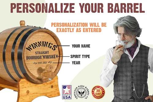 Miniatura 3 de Barril personalizado de roble americano de 5 litros con soporte, tapón y espita (1 galón) Cócteles de edad, bourbon, ron, tequila, cerveza, vino