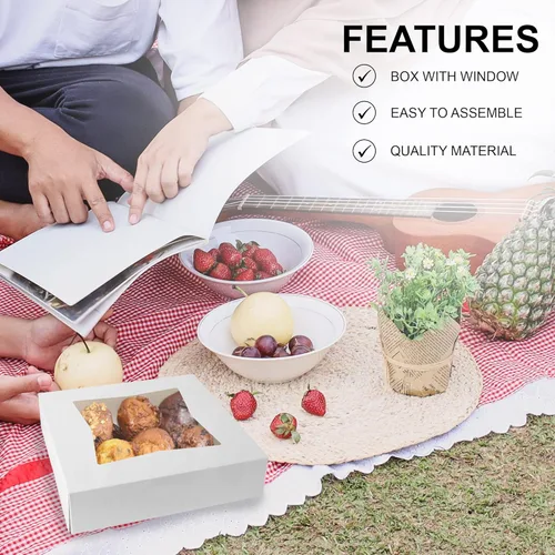 Miniatura 4 de MT Products Cajas blancas para pasteles de panadería de 9 x 9 x 2.5 pulgadas, cajas de panadería con ventana emergentes automáticas (paquete de 15)