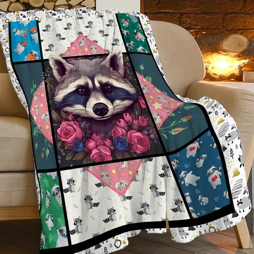 Miniatura 2 de Manta de mapache lindo, manta de mapache ultra suave y acogedora manta de forro polar para regalo, manta de felpa mullida para niños, adolescentes