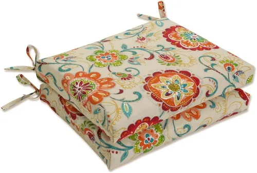 Miniatura 25 de Pillow Perfect Cojín floral brillante para silla de interior/exterior con lazos, 2 unidades, 15.5 x 18.5 pulgadas, azul/naranja Marlow