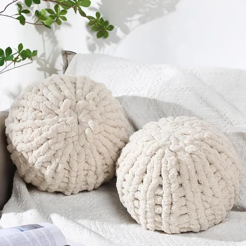 Suzile 2 almohadas redondas de nudo para regalo, almohadas de punto grueso de 13.8 pulgadas, cojines hechos a mano, suministros de círculo suave