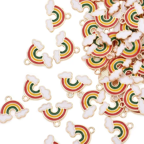 Paquete de 80 dijes esmaltados de arcoíris chapados en oro, colgantes de colores estilo hawaiano, accesorios para collar, pulsera, fabricación de