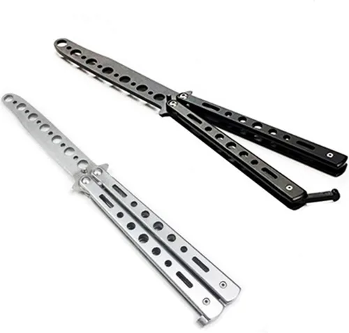 Cuchillo de mariposa, paquete de 2 cuchillos de práctica de entrenamiento de artes marciales espadas de acero de metal plegable cuchillo de