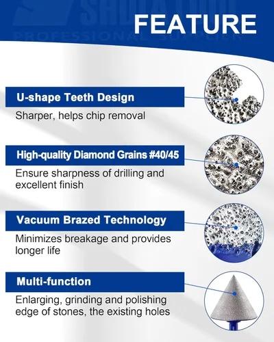 Miniatura 5 de SHDIATOOL Juego de brocas de diamante para porcelana, sierra de agujero de vástago triangular para azulejo, mármol, cerámica, granito 11 piezas