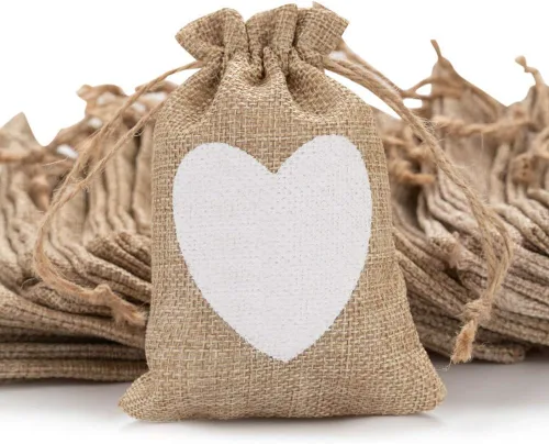 Miniatura 6 de Shallylu 50 bolsas de regalo de arpillera con cordón, bolsas de lino con cordón de arpillera, bolsas de joyería para bodas, cumpleaños, Navidad