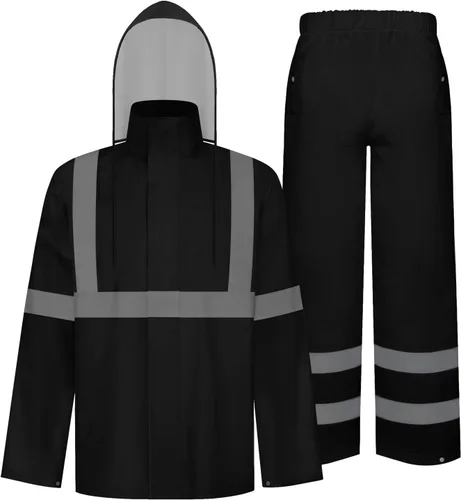 Miniatura 37 de TCCFCCT Chaqueta de lluvia de alta visibilidad para hombre, impermeable, abrigo de lluvia de alta visibilidad para hombres y mujeres con capucha