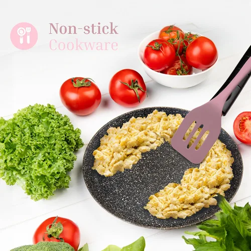 Miniatura 4 de Juego de 4 utensilios de silicona – Espátula de goma, cepillo de repostería, espátula ranurada y paleta de arroz – Juego completo resistente al Rosa