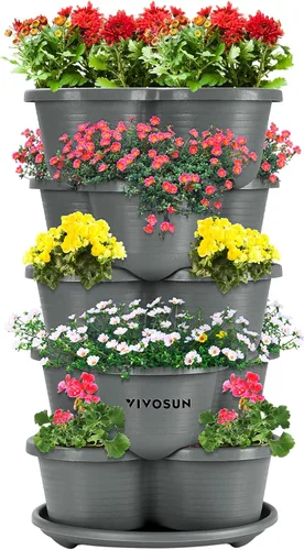 Miniatura 8 de VIVOSUN - Jardinera vertical apilable de 5 niveles para fresas, flores, hierbas y verduras, color marrón
