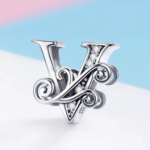 Miniatura 4 de BISAER Dijes de plata de ley 925 con inicial de letra A-Z para pulseras, cuentas del alfabeto, regalos de joyería, Plata esterlina Diamante