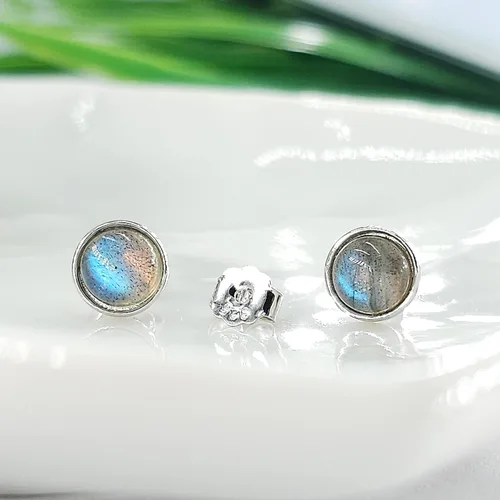 Miniatura 89 de Pendientes naturales de 0.236 in con chapado en oro blanco sobre plata de ley, bisel cabujón de piedras preciosas regalo de joyería para ella