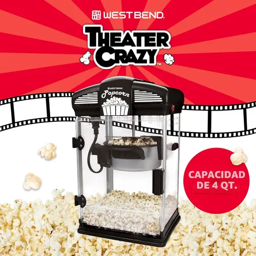 Miniatura 4 de West Bend Stir Crazy - Máquina de palomitas de cine con palomitas gourmet, máquina de hacer palomitas con caldera antiadherente, herramienta de Negro