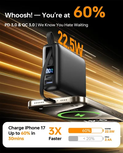 Miniatura 2 de Cargador Portátil 50000mAh Power Bank, Cargador de Teléfono Portátil con 2 Cables Integrados, 22.5W Carga Rápida Elementos Esenciales de Viaje