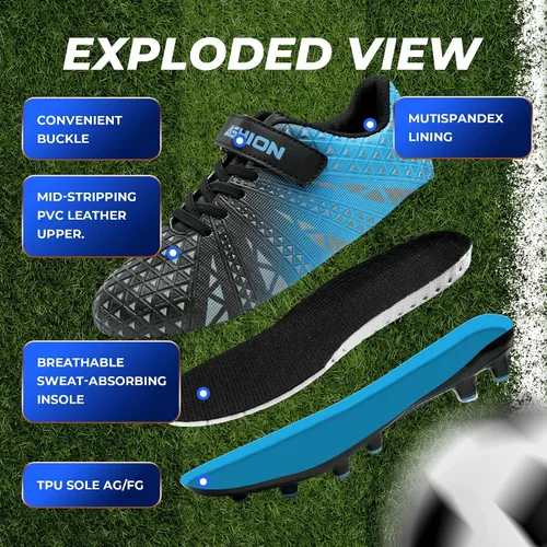 Miniatura 3 de ASHION Botines de fútbol unisex para niños y niñas, para césped firme, sin atar, zapatos de fútbol duraderos