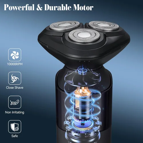 Miniatura 5 de Maquinilla de afeitar eléctrica para hombres, afeitadoras rotativas 3 en 1 para hombre con soporte de carga, IPX7 impermeable, recortadora