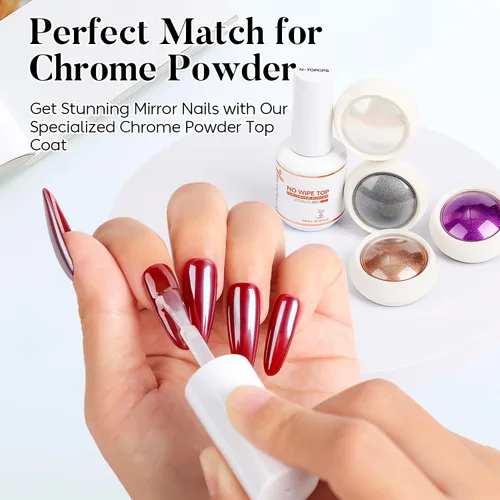 Miniatura 2 de Nicedeco Capa superior de gel para polvo de uñas cromado, sin hema, libre de crueldad, vegano, brillante, transparente, no se limpia, esmalte