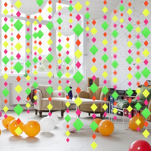 Miniatura 6 de Guirnalda de Papel Neón de 110 pies, Serpentinas Neón, Estrella Perforada, Decoraciones Neón de Luz Negra que Brillan para Fiestas, Reactivas a UV