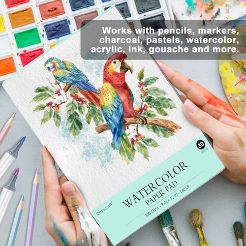 Miniatura 5 de Desecraft Bloc de papel de acuarela profesional de 9 x 12 pulgadas, 140 libras (300 gsm) – Cuaderno de dibujo y pintura de grado artístico
