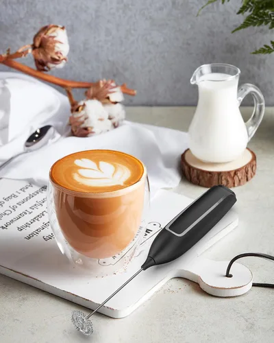Miniatura 7 de Espumador de leche de mano con batería, espumador eléctrico con varilla de espuma, mezclador de bebidas con batidor de acero inoxidable para café