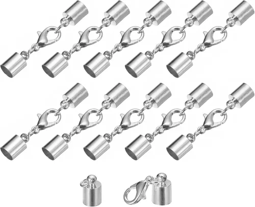 Miniatura 39 de uxcell Juego de 10 tapas de cuero de 0.315 in con cierres de pinza de langosta, terminadores de barril para hacer pulseras de cuero, tono bronce