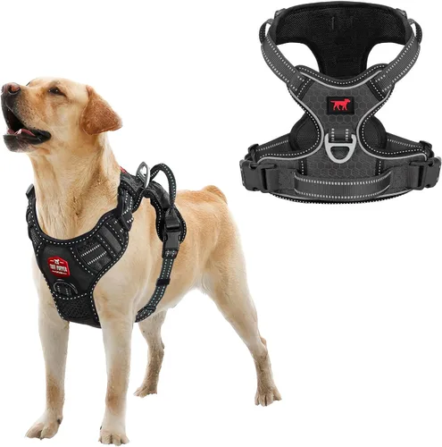 Miniatura 16 de Tuff Pupper Arnés para perro sin tirones, chaleco resistente para mascotas, clips para correa delantera y trasera, mango de seguridad fuerte