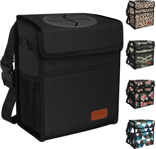 Femuar Cubo de basura para automóvil a prueba de fugas con tapa, impermeable, para SUV, bolsa de basura plegable y portátil, color negro