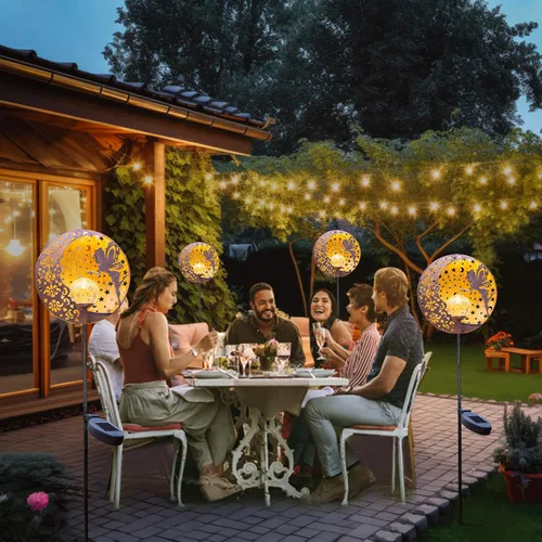 Miniatura 3 de Tryme Luces solares de jardín de hadas, estaca de globo de cristal con estrella de luna, luces decorativas impermeables para exteriores, patio