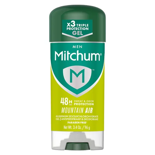 Mitchum Gel desodorante antitranspirante en barra para hombre, aroma Mountain Air, protección contra el sudor y el olor 48 horas, triple defensa de