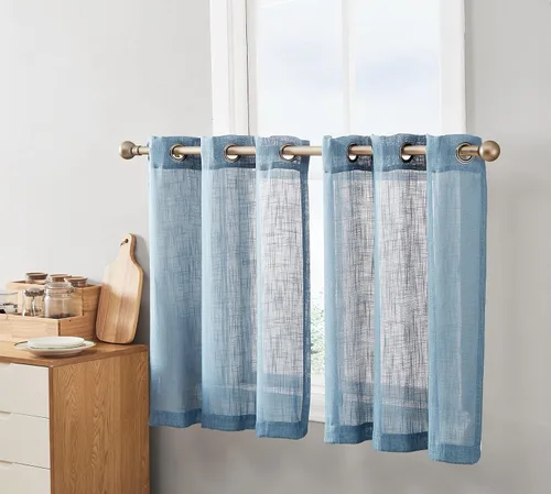 Miniatura 17 de HLC.ME - Cortinas de lino sintético con textura semitransparentes que mantienen la privacidad y filtran la luz, con ojales, cortas y de tela delgada