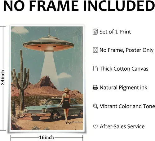 Miniatura 2 de Lienzo de paisaje del desierto para pared, póster de platillo volador, imagen retro de los años 70, estilo de los años 70, arte de pared vintage