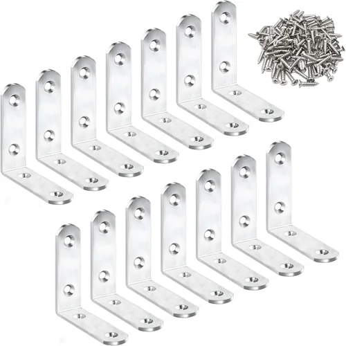 Miniatura 7 de 10 Abrazaderas de Esquina en L Negras de 4 Pulgadas de Acero Inoxidable Resistente, Soporte de Estante para Madera, Estantes, Soporte para Colgar