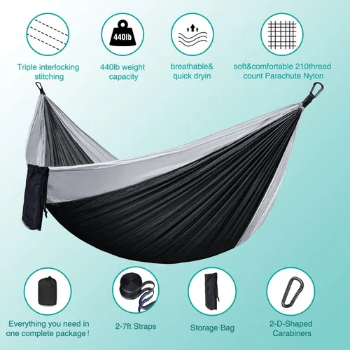 Miniatura 4 de Hamaca para campamento, hamacas portátiles individuales/dobles para senderismo al aire libre, viajes, mochilero, hamaca de nailon 210D para patio