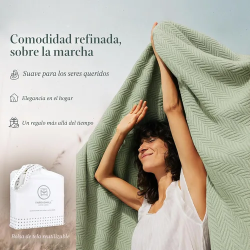 Miniatura 7 de Threadmill Manta de algodón de lujo tamaño King Mantas acogedoras de algodón para todas las estaciones para cama tamaño King Manta térmica suave