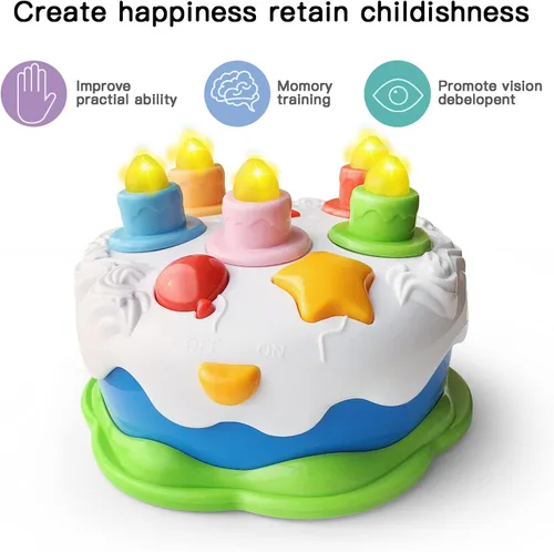 Miniatura 4 de Pastel de cumpleaños de primer año - Juguetes de pastel con música, velas que cuentan y soplan, juguetes cantantes para niños y niñas de 1, 2, 3 y 4