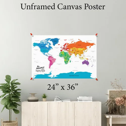 Miniatura 2 de Póster personalizado en lienzo enrollado con mapa del mundo, arte de pared grande de 24 x 36 pulgadas, póster de mapa del mundo colorido, decoración