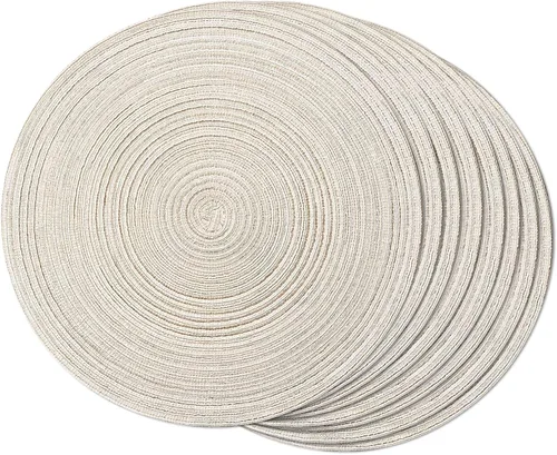 Miniatura 41 de FunWheat Juego de 4 manteles individuales redondos trenzados para mesas de comedor, manteles tejidos resistentes al calor, 15 pulgadas