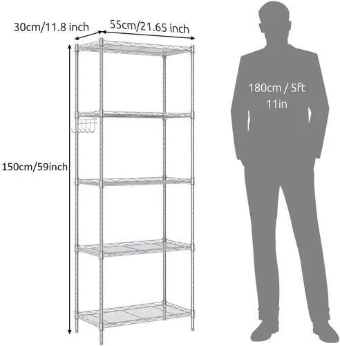 Miniatura 3 de Estantes de almacenamiento de 5 niveles, estantes de almacenamiento ajustables de 21 x 11 x 59 pulgadas, estantería de alambre de tubo de acero