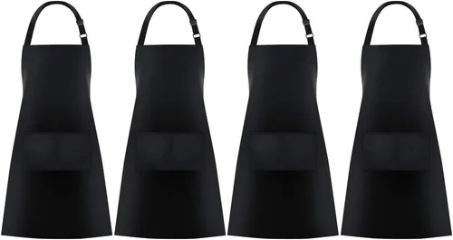 Miniatura 8 de Jubatus Paquete de 1 delantal con peto con 2 bolsillos, delantal de cocina de chef para mujeres y hombres, color negro