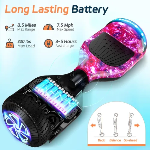 Miniatura 5 de Scooter con luces LED Bluetooth Corlorful, ruedas de 6.5 pulgadas, scooter de motor dual de 300 W para niños, niñas, niños y adultos, todas