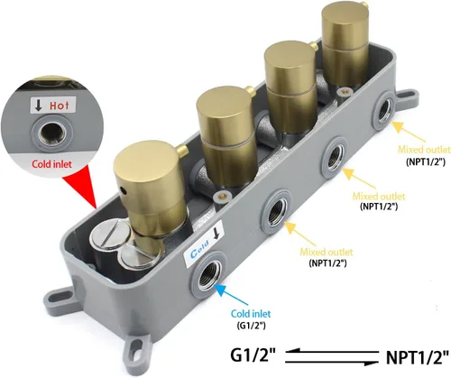 Miniatura 5 de Válvula mezcladora termostática de ducha con botón pulsador de 3 funciones de latón oculto control desviador para cabezal de ducha dorado cepillado