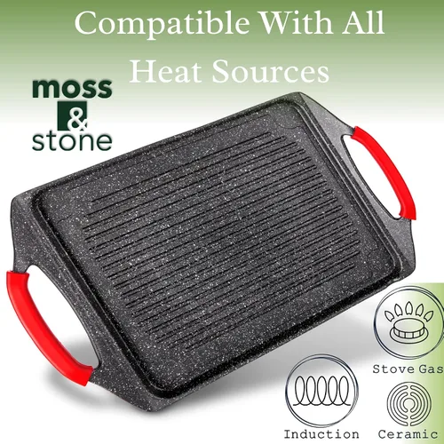 Miniatura 2 de Moss & Stone Sartén Cuadrada para Parrilla para Cocinar en Interiores, Sartén de Freír de 9.5 Pulgadas de Cobre Antiadherente para Saltear y Freír
