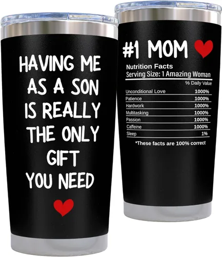 KLUBI Regalos para el día de la madre de parte de su hijo, con texto en inglés "Having Me As a Son Is the Only Gift You Need You Need - Taza negra