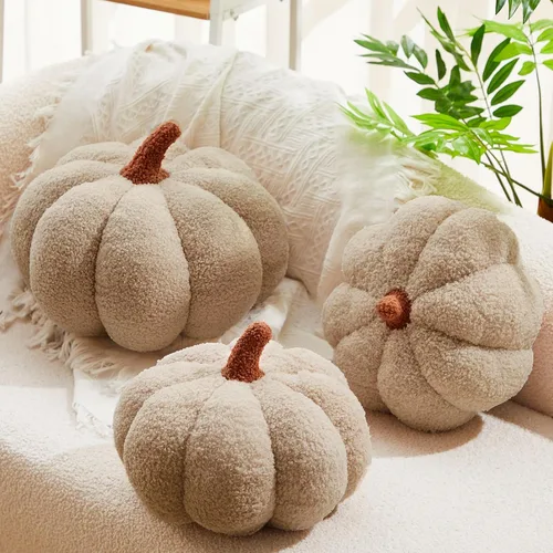 Juexica 3 almohadas de calabaza de peluche esponjosas en 3D con forma de calabaza para decoración de otoño, Acción de Gracias, Halloween, cojín de